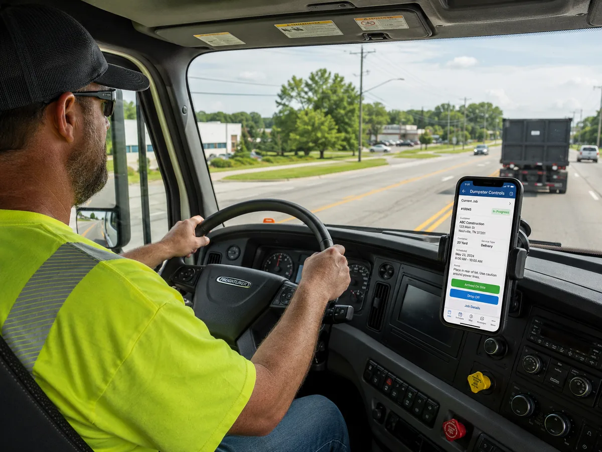 Driver App in Dumpster Controls, real product screenshot